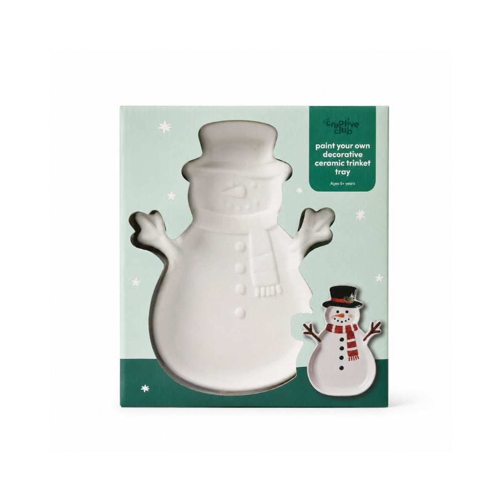 Christmas Kids Paint Your Own Ceramic Trinket Tray - SNOWMAN