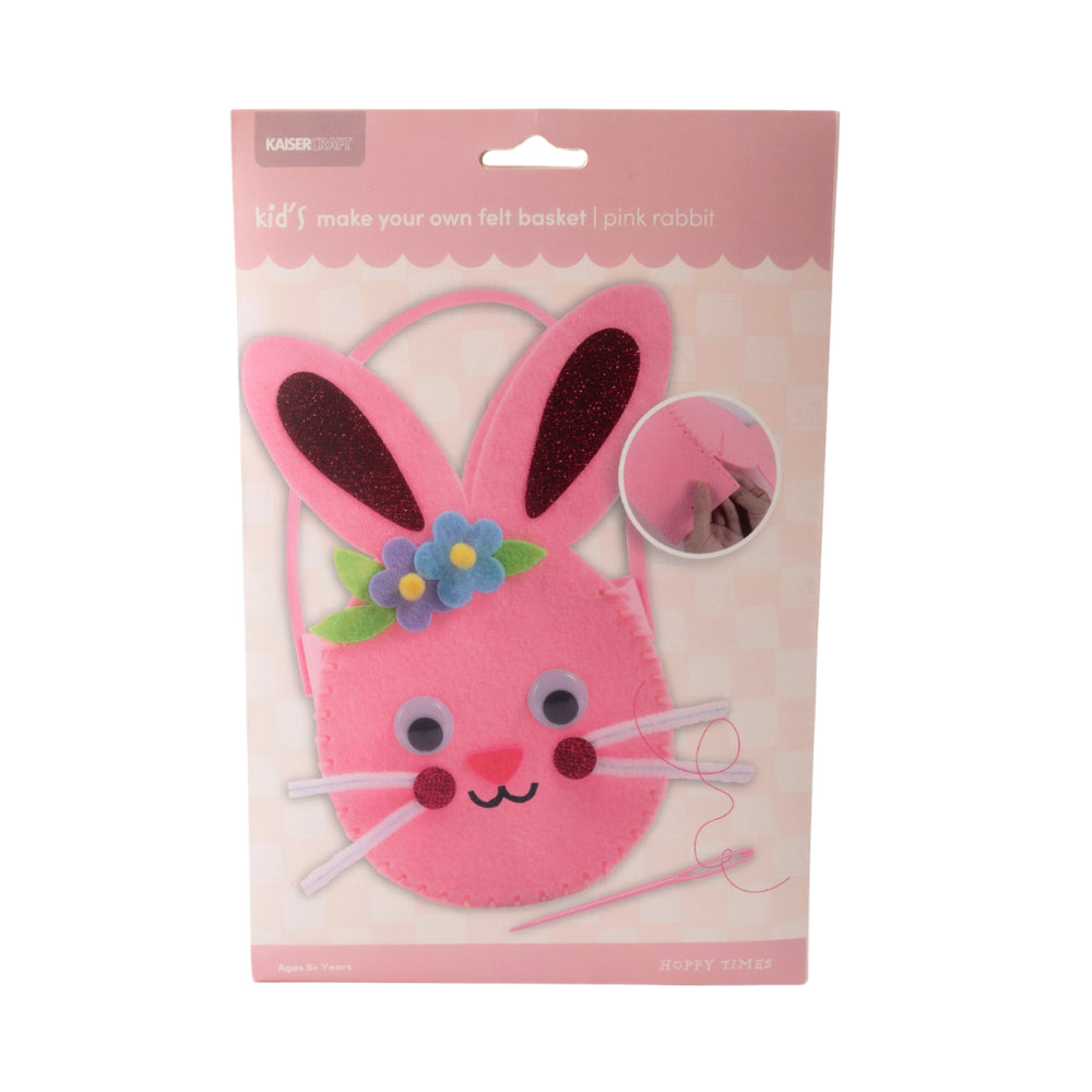 Kids Easter MYO Felt Basket - CIRCLE PINK RABBIT