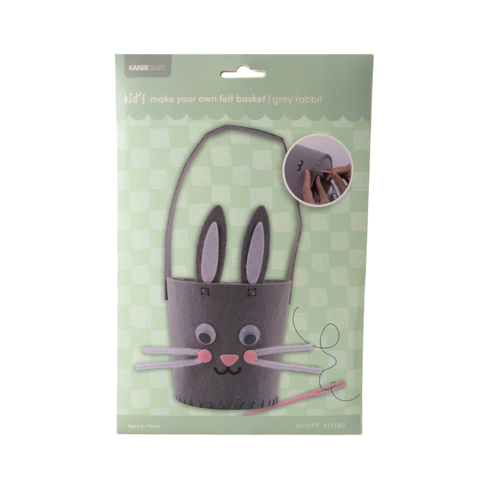 Kids Easter MYO Felt Basket - GREY MARLE RABBIT