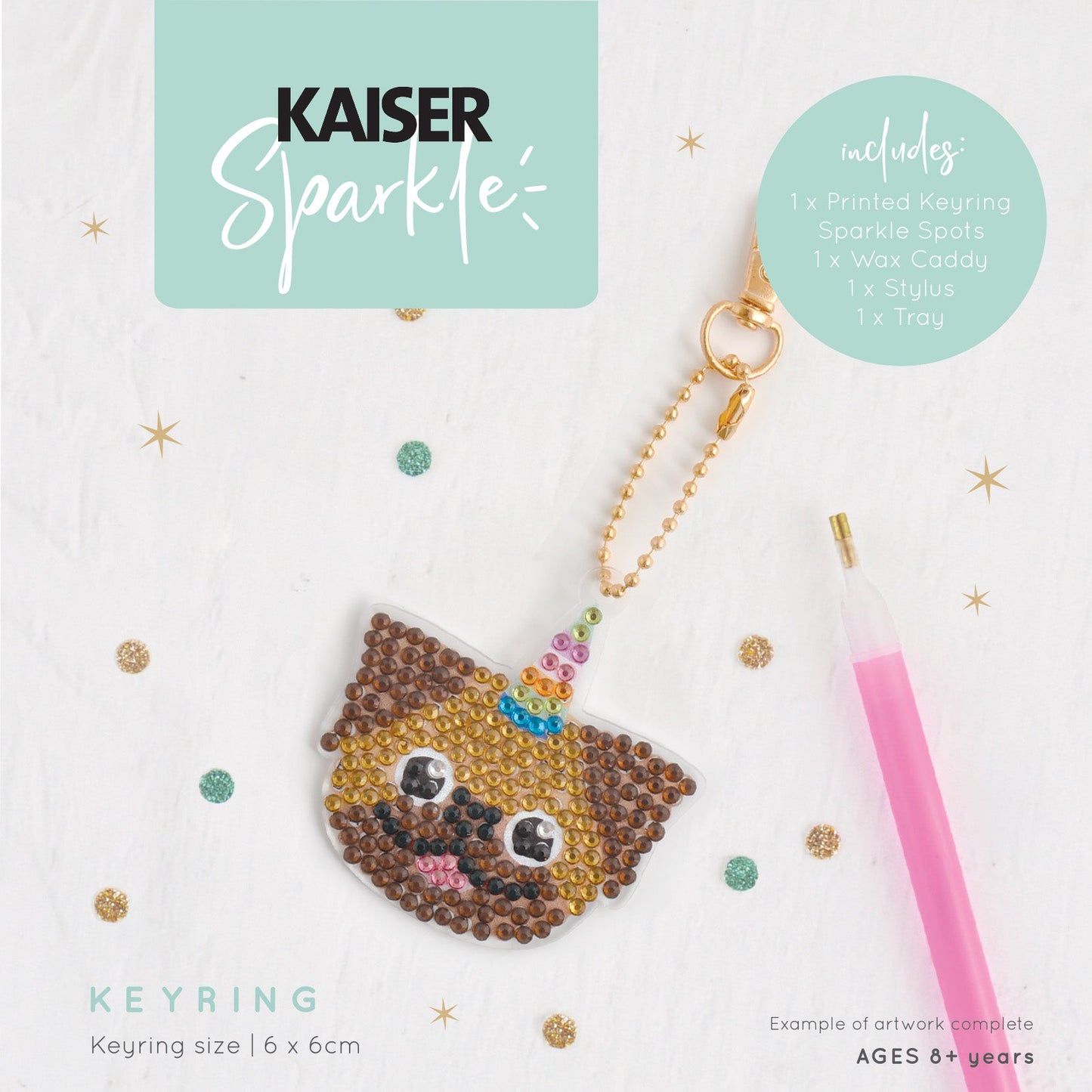 Kaiser Creative Club - Kids Sparkle Keyrings - PUG-I-CORN