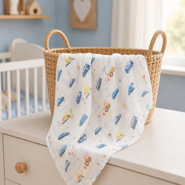 Peek-A-Boo Collection Baby Muslin Swaddle - CONSTRUCTION