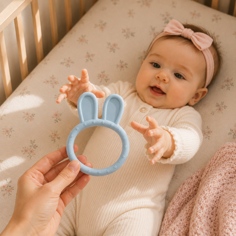 Peek-A-Boo Collection Baby Silicone Bunny Teether - PALE BLUE