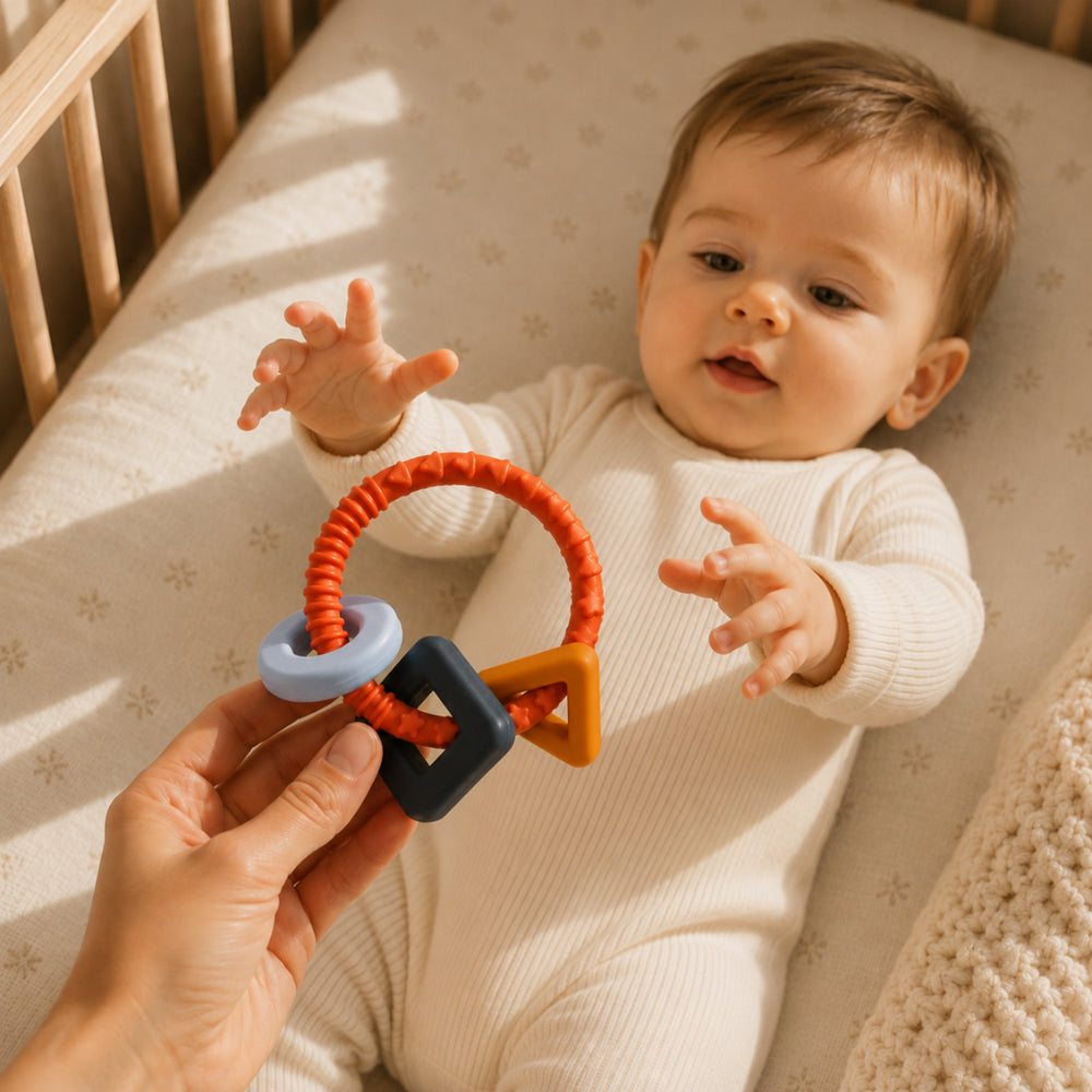 Peek-A-Boo Collection Baby Silicone Shape Teething Ring - ORANGE