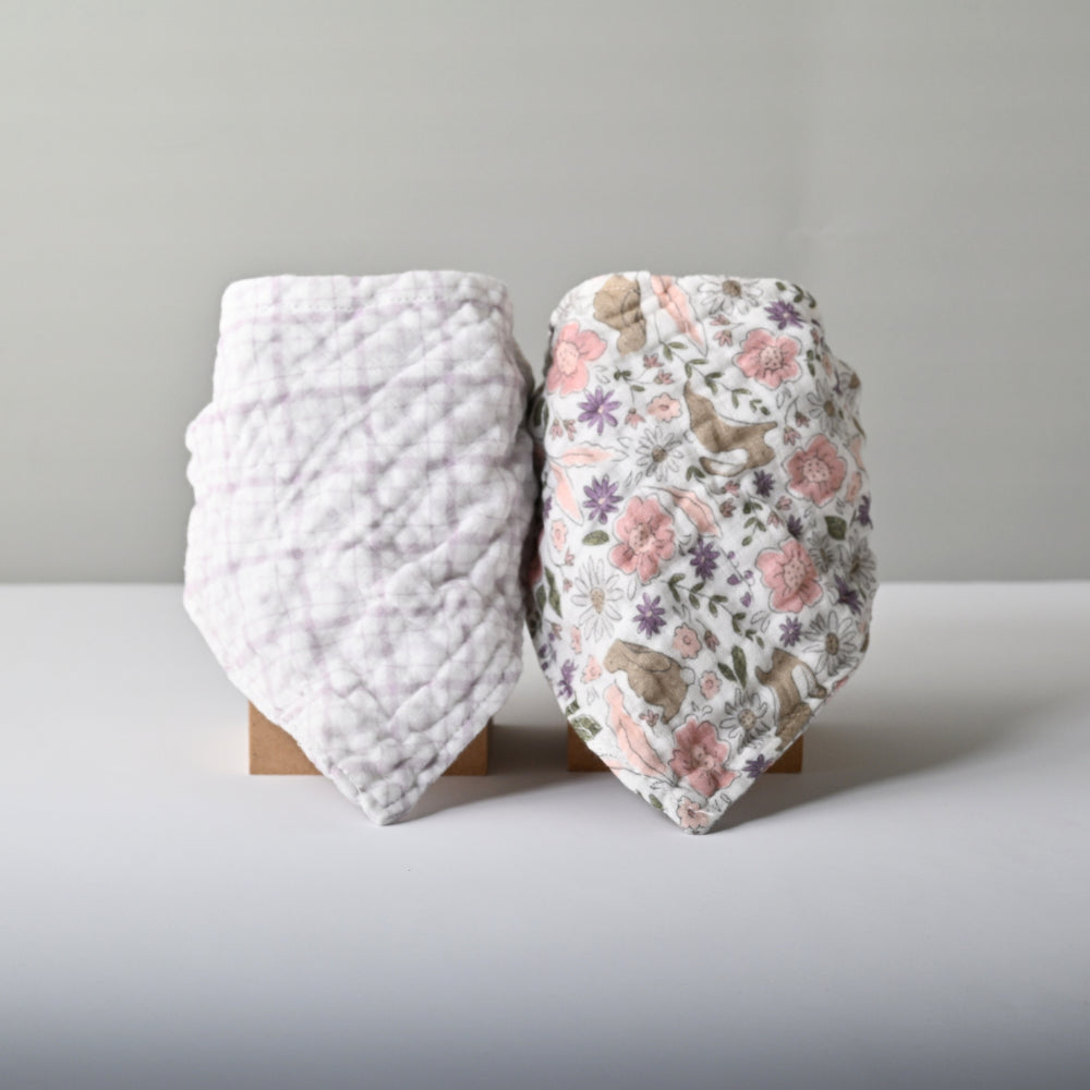 Tiny Orchard Baby 2 pack Muslin Bandana Bibs - FLORAL BUNNIES