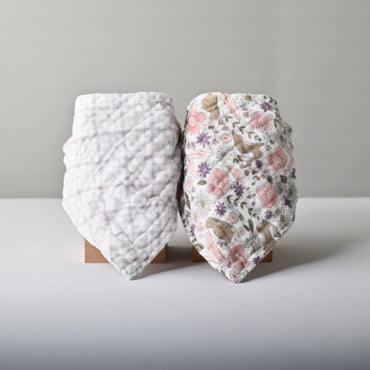 Tiny Orchard Baby 2 pack Muslin Bandana Bibs - FLORAL BUNNIES