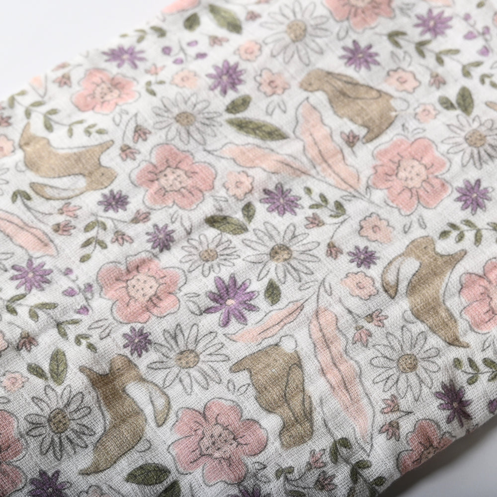 Tiny Orchard Baby Muslin Swaddle - FLORAL BUNNIES