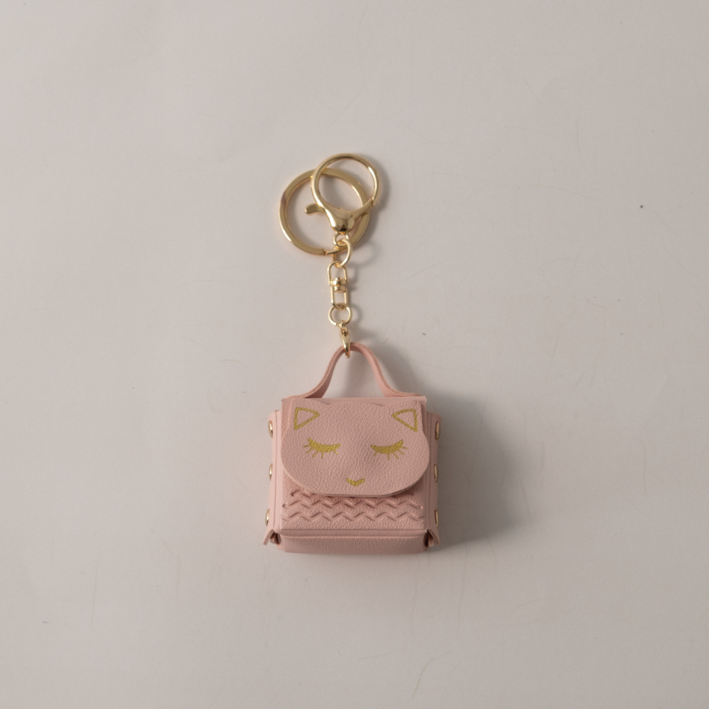 Keychain Faux Leather Cat Coin Purse - PINK