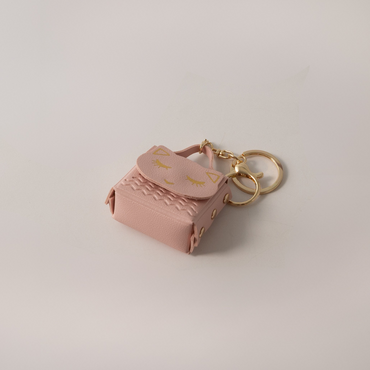 Keychain Faux Leather Cat Coin Purse - PINK