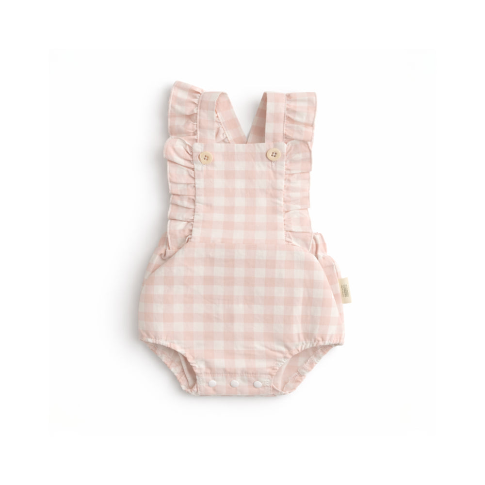 Sweet Pea series Baby Frill Overalls 0-3m - PINK GINGHAM