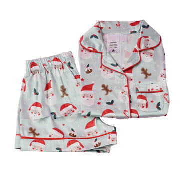 Kids Satin Christmas PJ Set - Size 6-7 years - BLUE HOLLY JOLLY