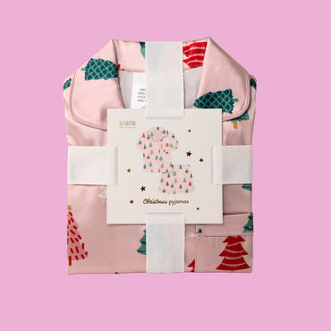 Kids Satin Christmas PJ Set - Size 2-3 years - PINK O CHRISTMAS TREE