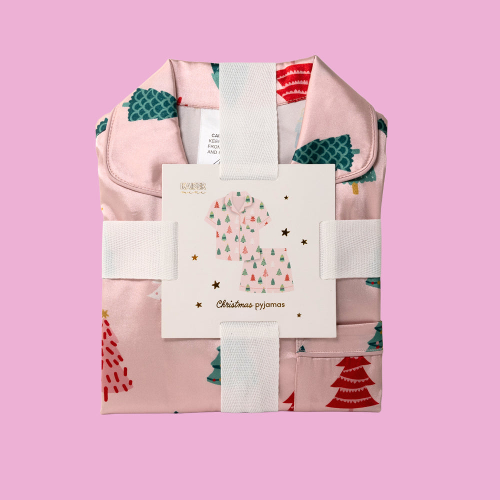 Kids Satin Christmas PJ Set - Size 2-3 years - PINK O CHRISTMAS TREE