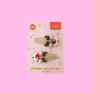 Kids 2pk Fabric Hair Clip - REINDEER