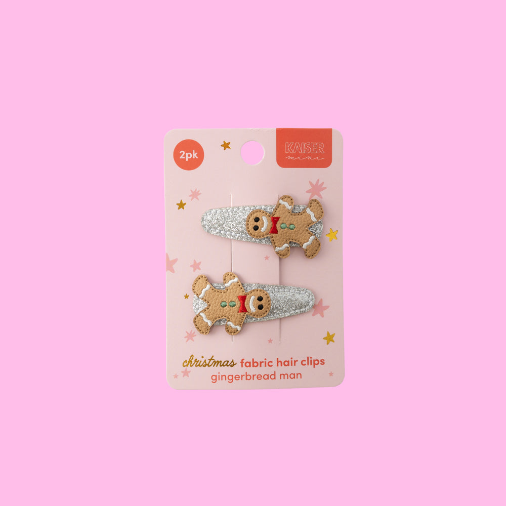 Kids 2pk Fabric Hair Clip - GINGERBREAD MAN