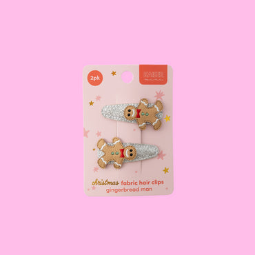 Kids 2pk Fabric Hair Clip - GINGERBREAD MAN