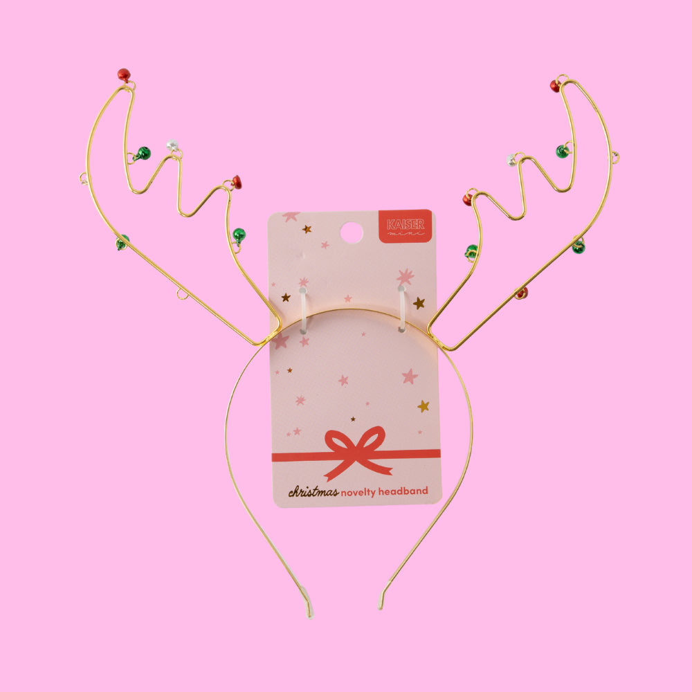 Kids Novelty Headband - GOLD REINDEER BELLS