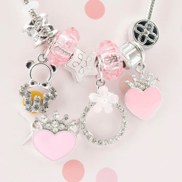 Sunnie Series Charm Bracelet & Ring Set - CROWN HEART SILVER