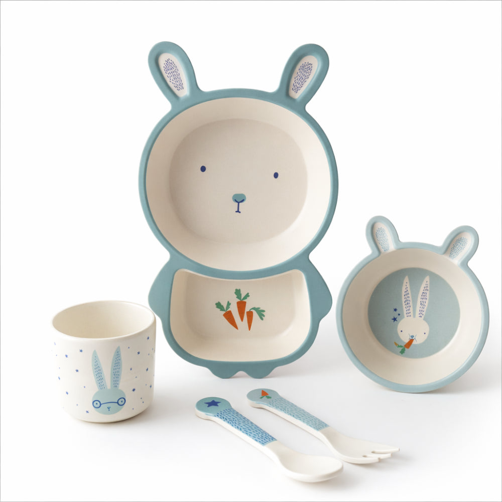 Hoppy Times Kids Easter Bamboo Dinner Set - BLUE BUNNY