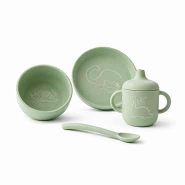 Wonderland Baby Collection Silicone Feeding Set - GREEN DINO OUTLINE