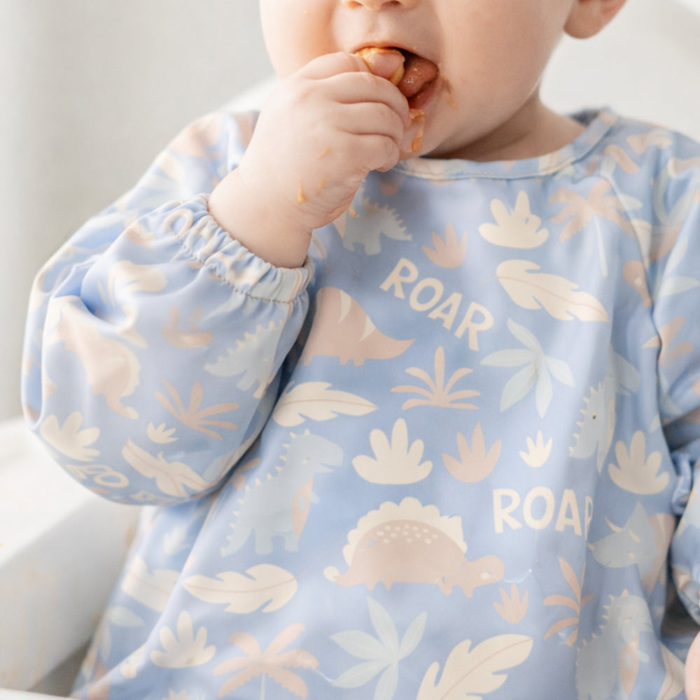 Wonderland Baby Collection Feeding Smock - BLUE DINO