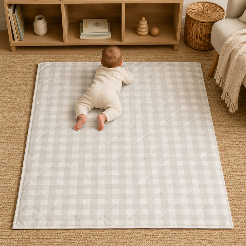 Story Time Collection Baby Rectangle Play Mat 100cm X 120cm - SAGE GINGHAM