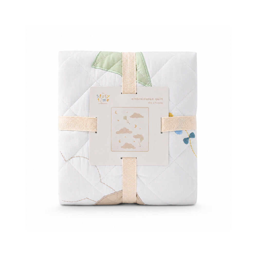 Story Time Collection Baby Embroidered Quilt 100cm X 120cm- UP & AWAY