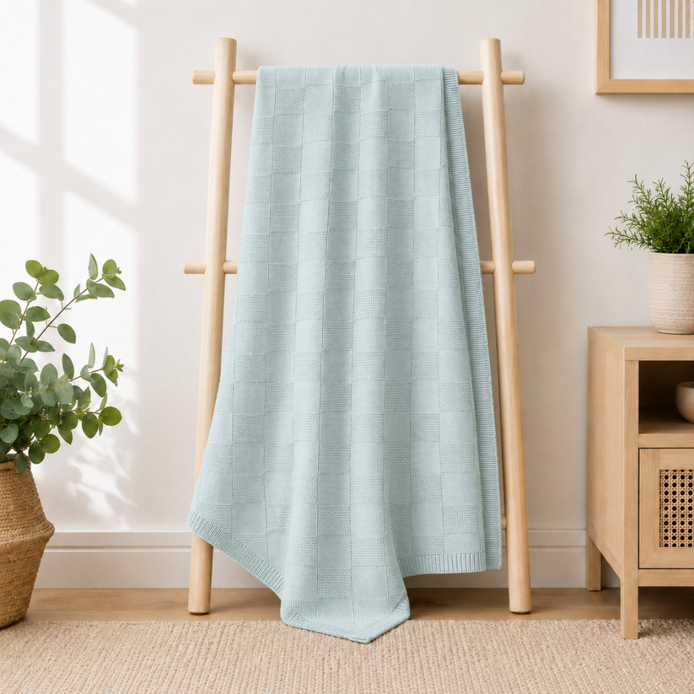 Story Time Collection Baby Classic Knitted Pram Blanket 100cm x 100cm - BLUE