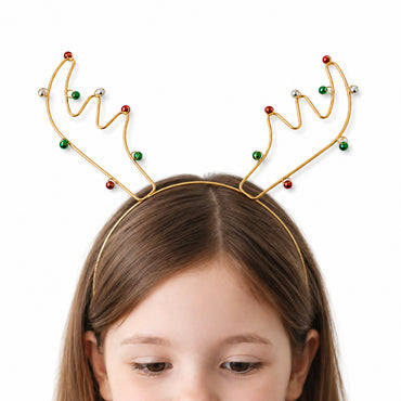 Christmas Kids Novelty Headband - GOLD REINDEER BELLS