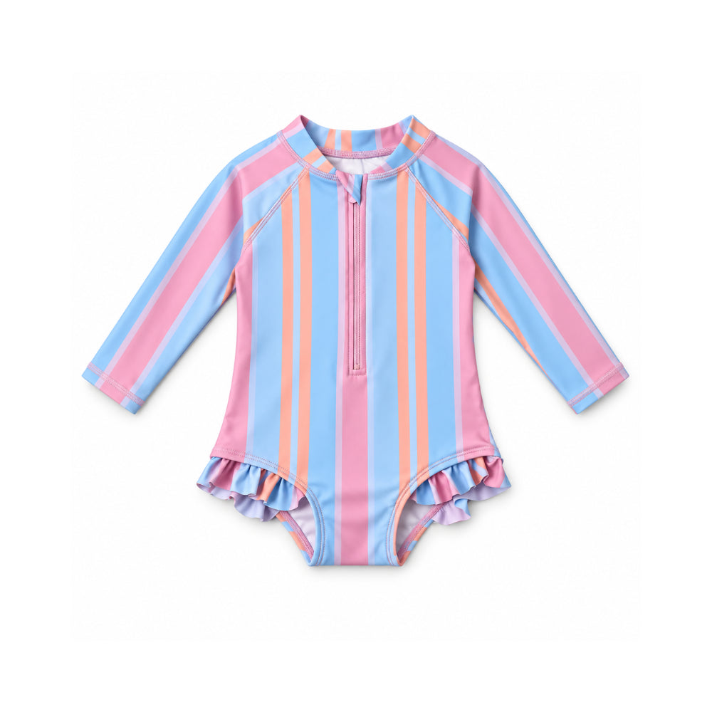 Salty Toes Series Baby Frilled Long Sleeve Swimsuit - SUMMER STRIPE