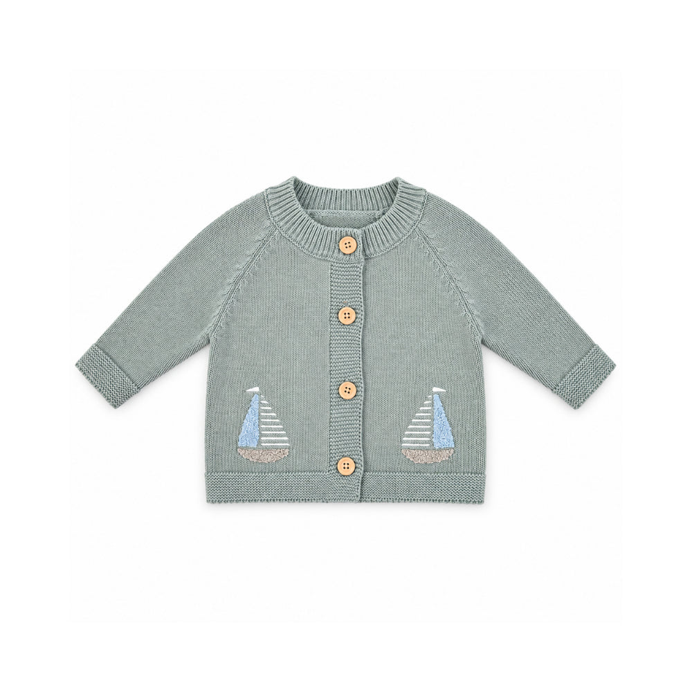 Salty Toes Series Baby Knitted Cardigan - SAIL BOATS