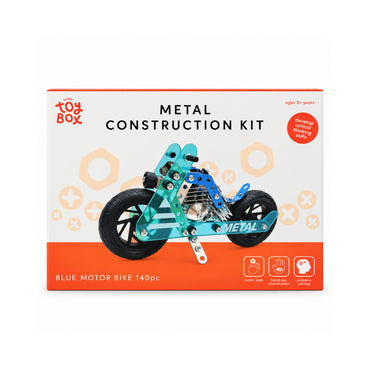 Kaiser Toy Box - Kids Metal Construction Kit 140 Pieces - BLUE MOTOR BIKE