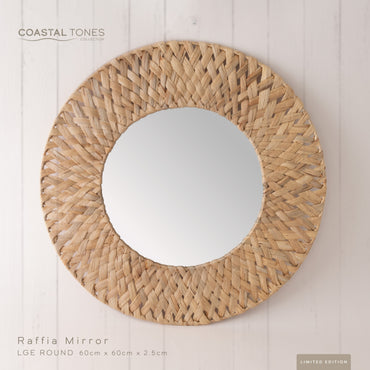 Coastal Tones Collection Raffia Mirror - LARGE ROUND