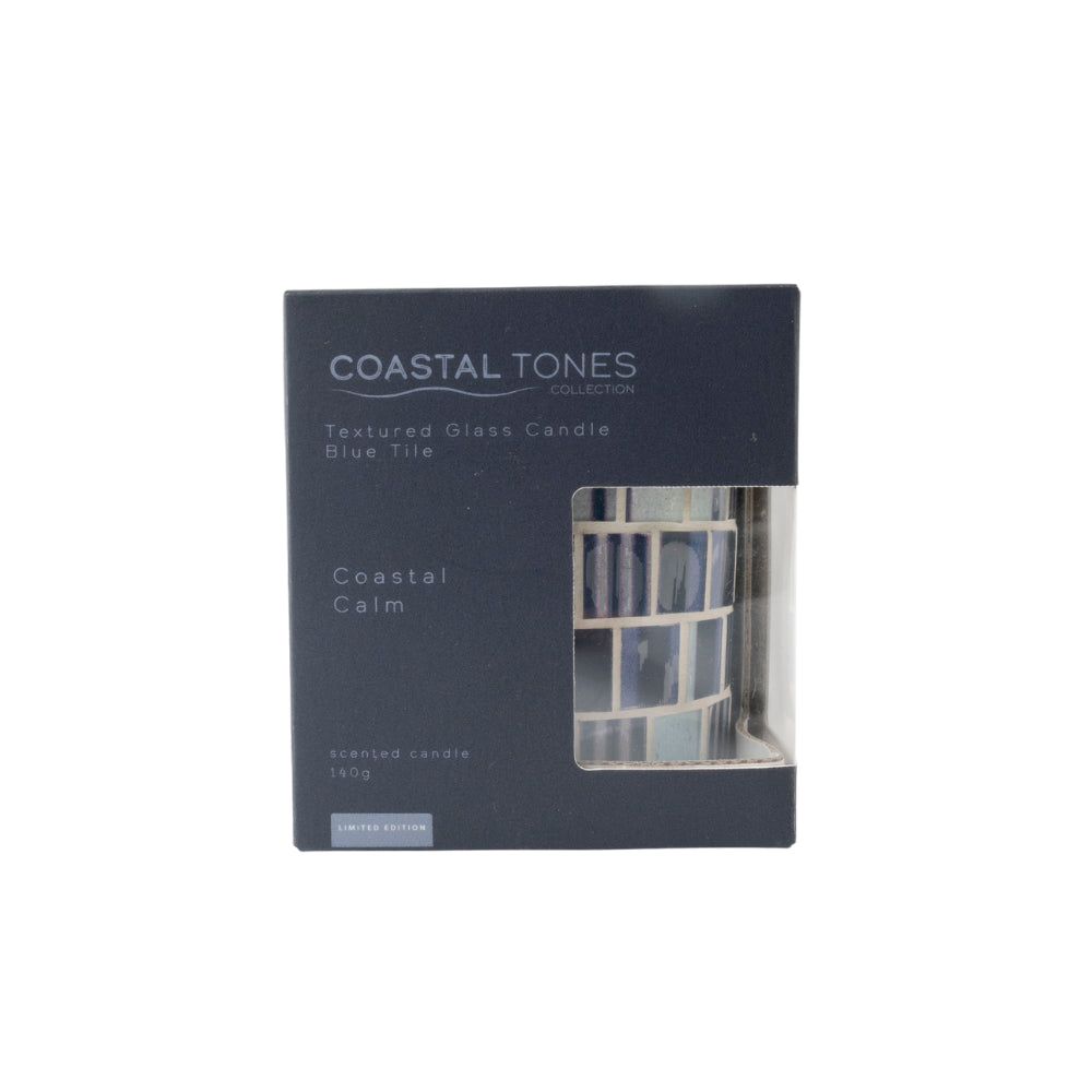 Coastal Tones Collection Textured Glass Candle - BLUE TILE