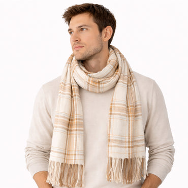 K&Co. Petal Series Checked Scarf - CREAM/BLUE