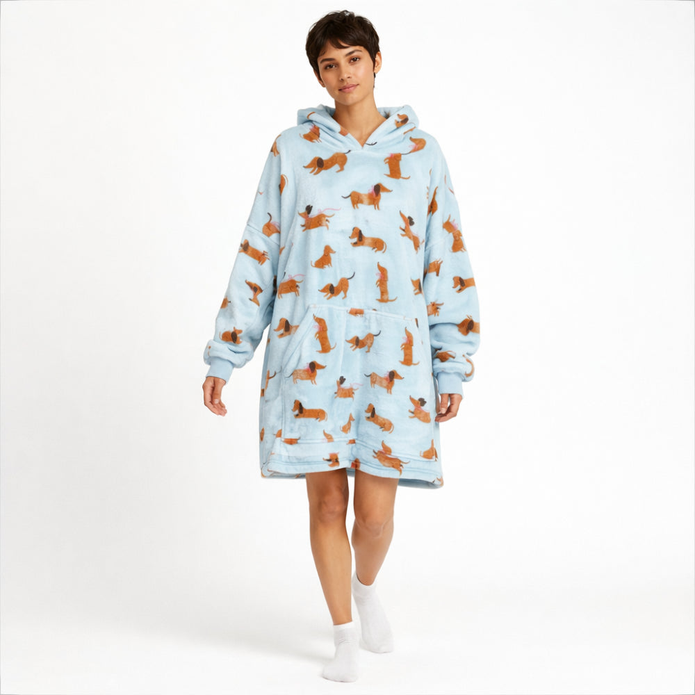 K&Co. Petal Series Hooded Blanket - HAPPY PUPS BLUE