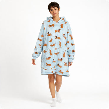 K&Co. Petal Series Hooded Blanket - HAPPY PUPS BLUE