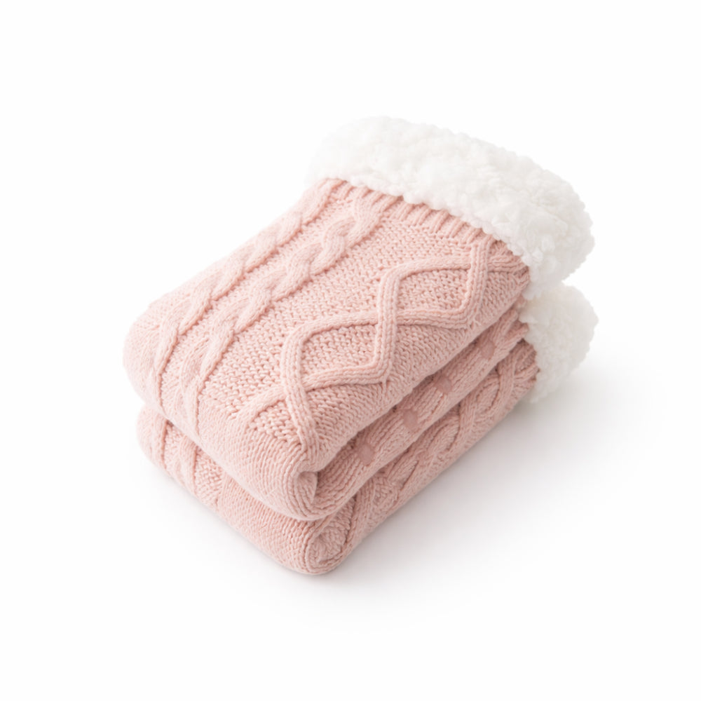 K&Co. Petal Series Slipper Socks - PINK CABLE