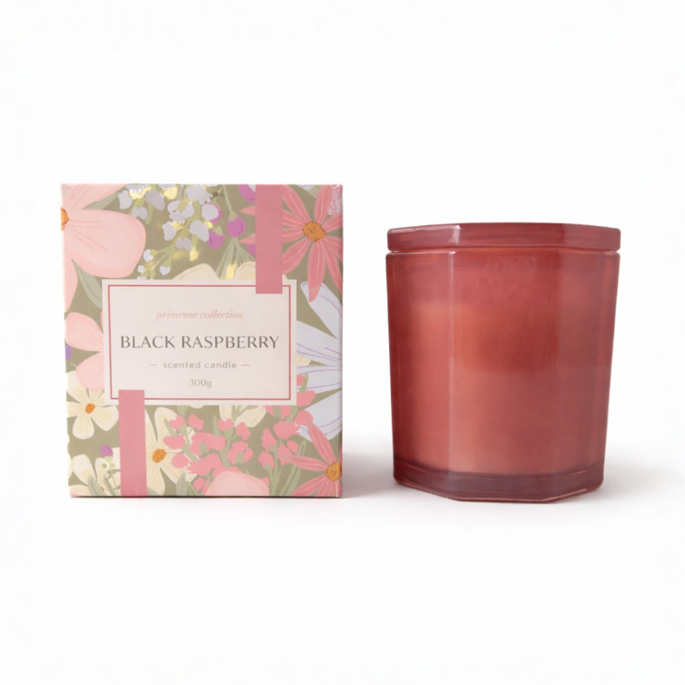 K&Co. Primrose Collection Glass Prism Candle - BLACK RASPBERRY
