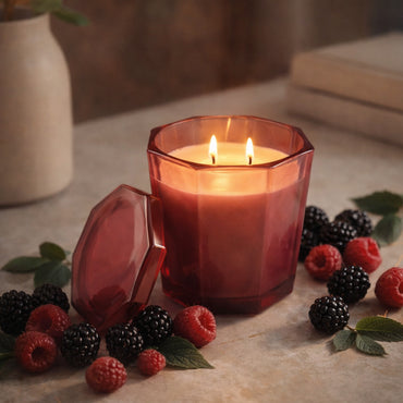 K&Co. Primrose Collection Glass Prism Candle - BLACK RASPBERRY