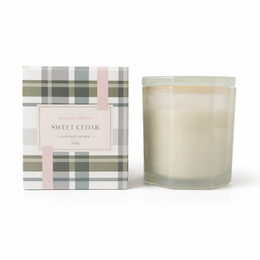 K&Co. Primrose Collection Glass Prism Candle - SWEET CEDAR