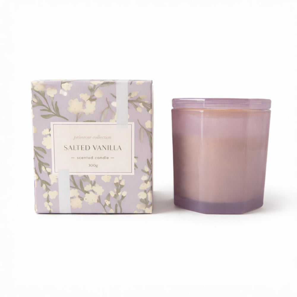 K&Co. Primrose Collection Glass Prism Candle - SALTED VANILLA