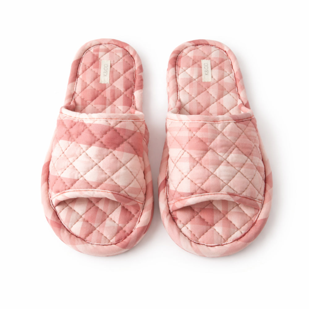 K&Co. Primrose Collection Quilted Slippers - BERRY GINGHAM