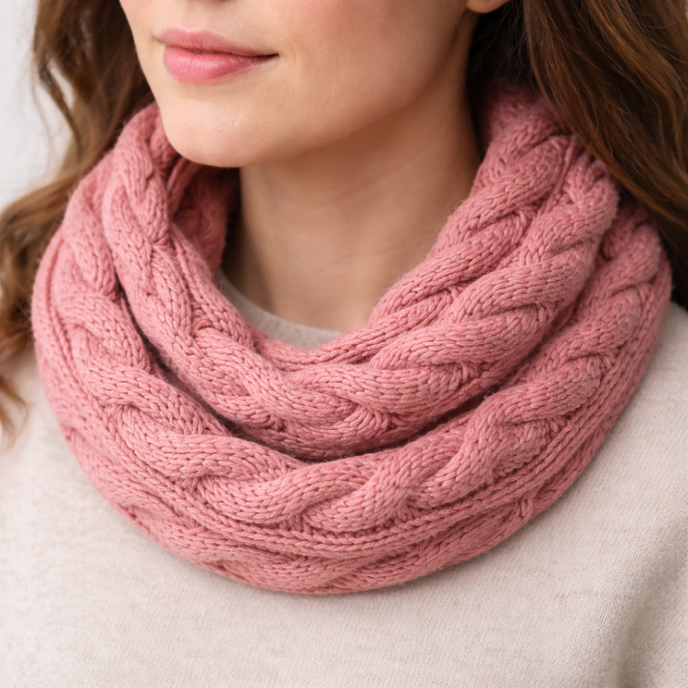 K&Co. Primrose Collection Cable Knit Snood - DUSTY ROSE