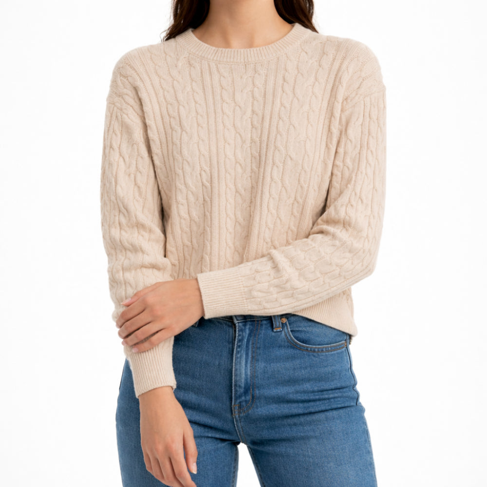 K&Co. Primrose Collection Cable Knit Sweater - OATMEAL