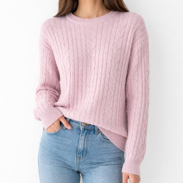 K&Co. Primrose Collection Cable Knit Sweater - PINK MERLE