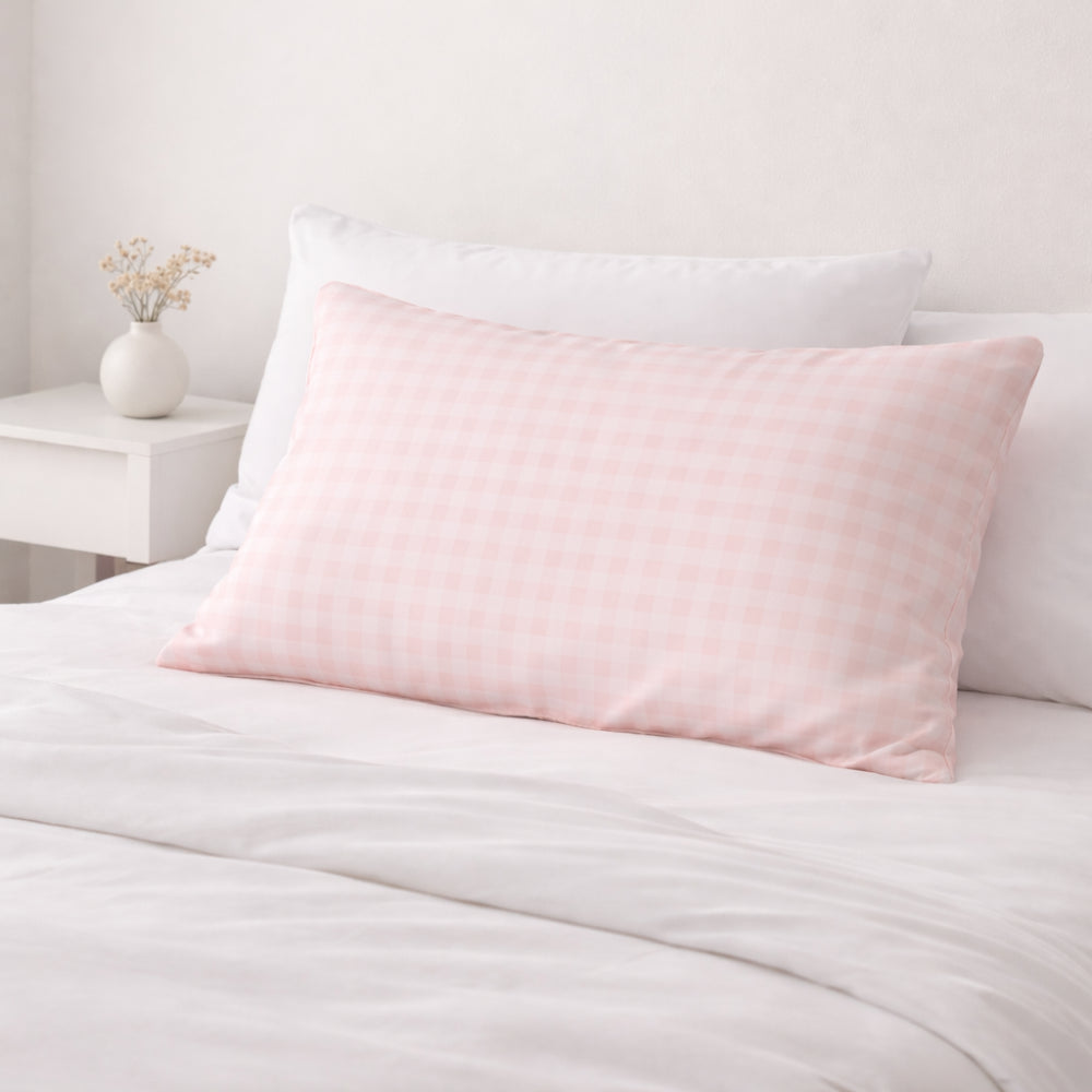K&Co. Petal Series Satin Pillow Case - PINK GINGHAM