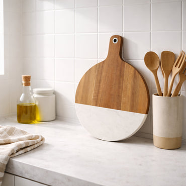 Lake House Collection Wood & Marble Round Board