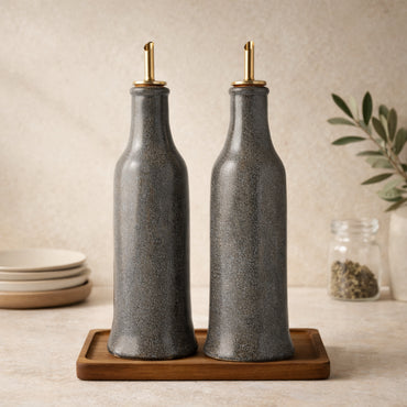 Lake House Collection Ceramic 2pk Oil and Vinegar Set - SLATE SPECKLE