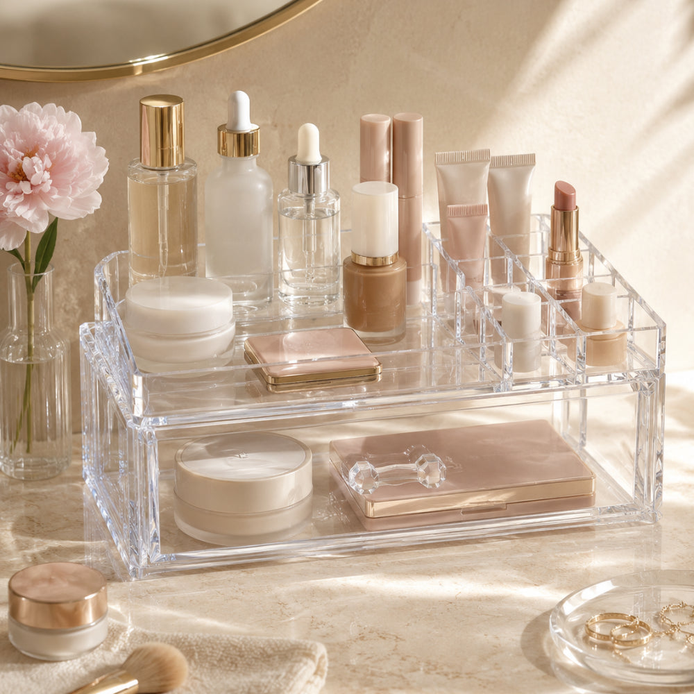 Evergreen Collection Makeup Storage with Drawer - SMALL