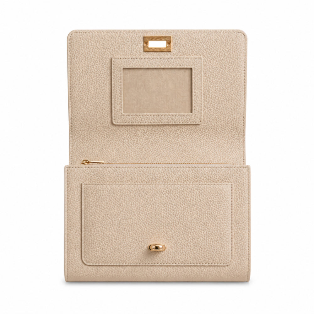 K&Co. Genuine Leather Clasp Wallet Clutch - BEIGE